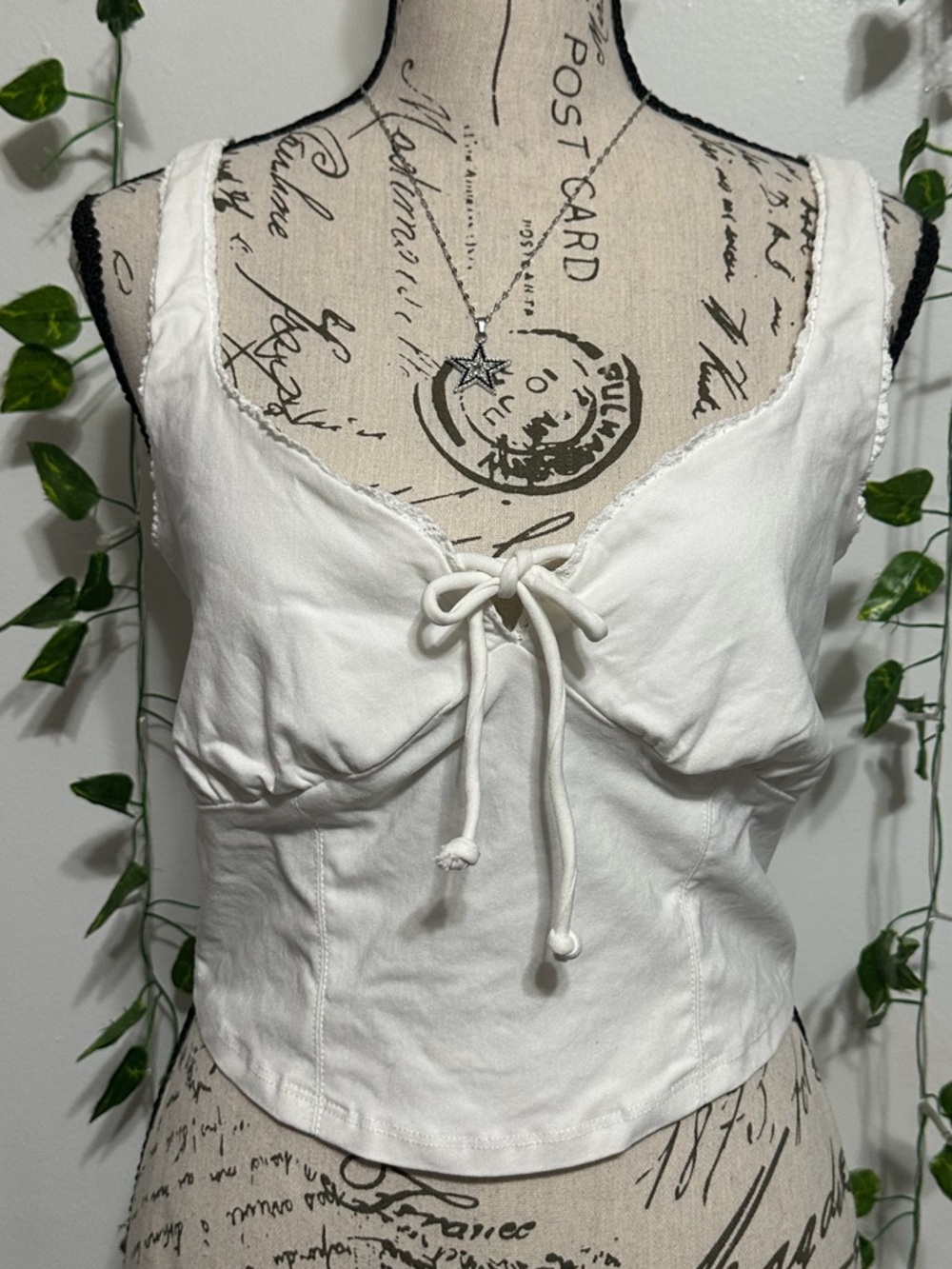 Women's White Tie-Front Cropped Tank Top